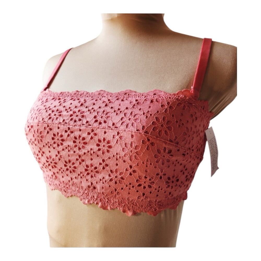 Auden Bra Eyelet Lace Lightly Lined Bandeau Bralette - Auden Pink XS NWT